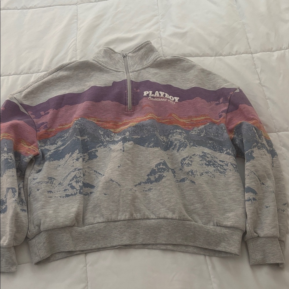 PLAYBOY Gray and Pink Purple Mountain Sweatshirt Size Small PACSUN